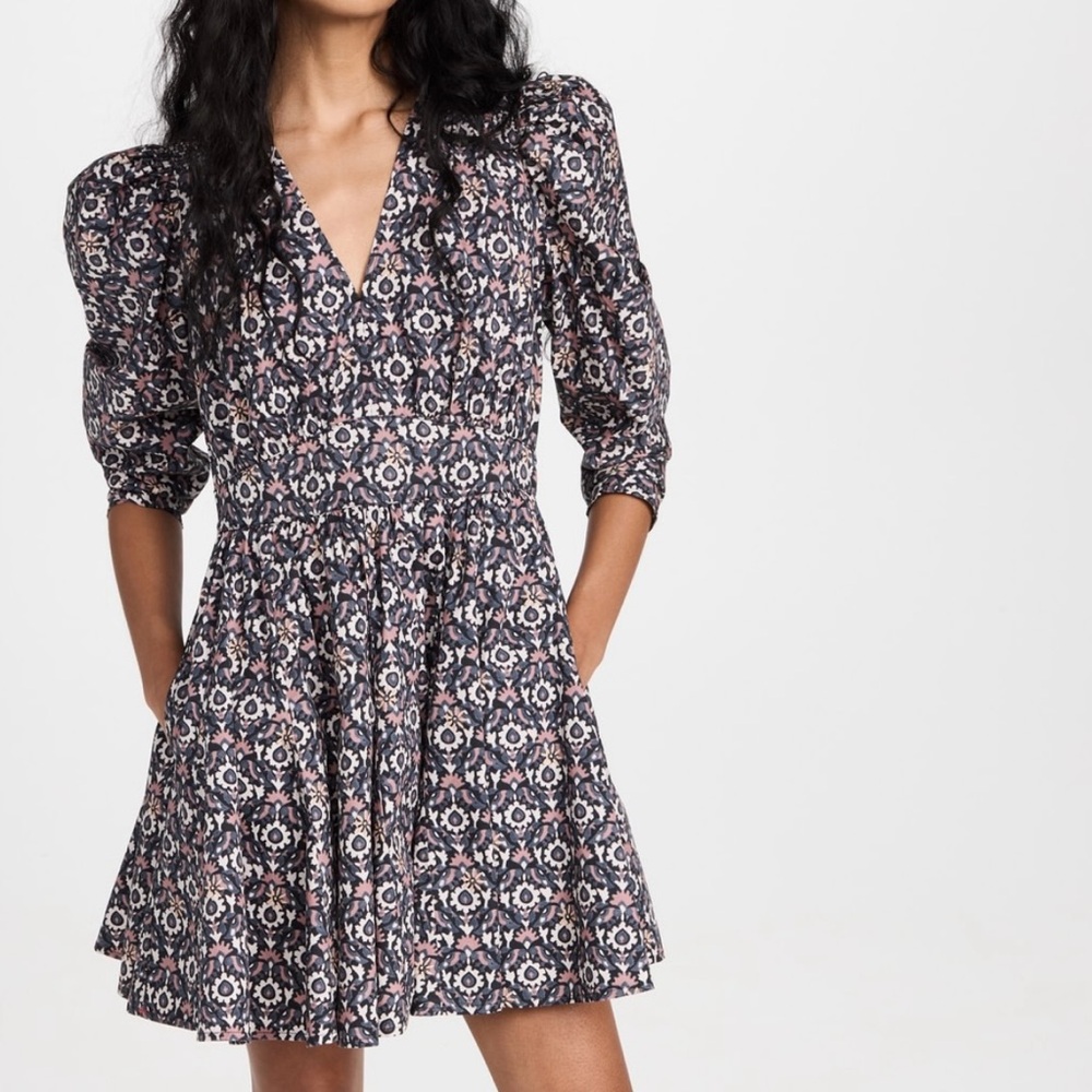 Xirena Ophelia Dress in gray bird print